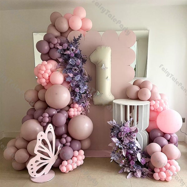 120pcs Pinkish Purple Dusk Pink Balloons Garland Set Violet Lavender Balloon Arch Baby Shower Wedding Bride Princess Birthday Decor Supplies