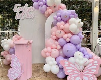 170pcs Butterfly Balloon Arch Kit Purple Silver Balloons Arch With Lavender Lilac Foil Butterfly Giant Balloons Decorations For Birthday Wedding Party