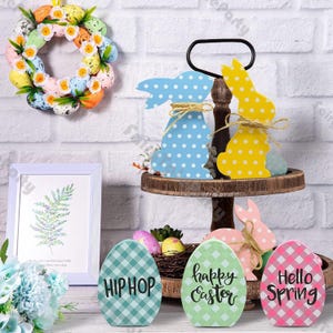 Colorful Wooden Bunny and Easter Egg Decorations | Easter Home Decor | Unique DIY Craft Decoration for Spring Festivals & Accessories