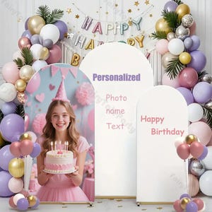 Custom Arch Backdrop Cover, Personalized Photo Backdrop with Photo Name Text/Image  for Birthday Party, Wedding Graduation Shower Decor