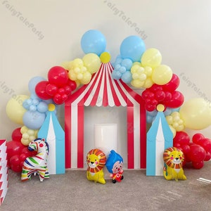 129 sztuk Cyrk Balony Garland 4D Klaun Zebra Lew Folia Balon Łuk Dzieci 1. 2. Urodziny Impreza Baby Shower Dekoracje Chrzest Akcesoria