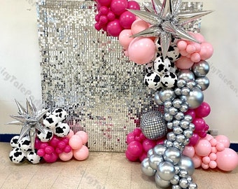 143pc Cowgirls Birthday Party Balloon Garland Pink Silver Disco Cow Print Balloon Arch Gril Baby Shower Bachelorette Wedding Decor Supplies