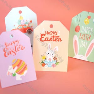 48/96 pezzi di biglietti di Pasqua / Etichette dipinte a forma di coniglietto di uova / Buona Pasqua / Etichette standard per confezioni regalo per feste / Cartoncino con messaggio