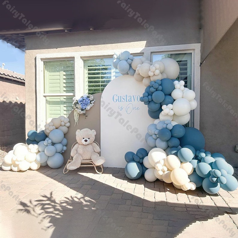 122/182pcs Dusty Blue Grey Balloon Garland Kit Macaron Beige Sand White Slate Blue Balloon Arch Ocean Party Baby Shower Birthday Decorations image 3