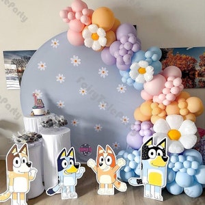 142 pezzi Palloncini per rivelazione di genere o festa di compleanno Palloncini in lattice Macaron e palloncini in foil a forma di margherita Kit arco ghirlanda Palloncini rosa viola e blu