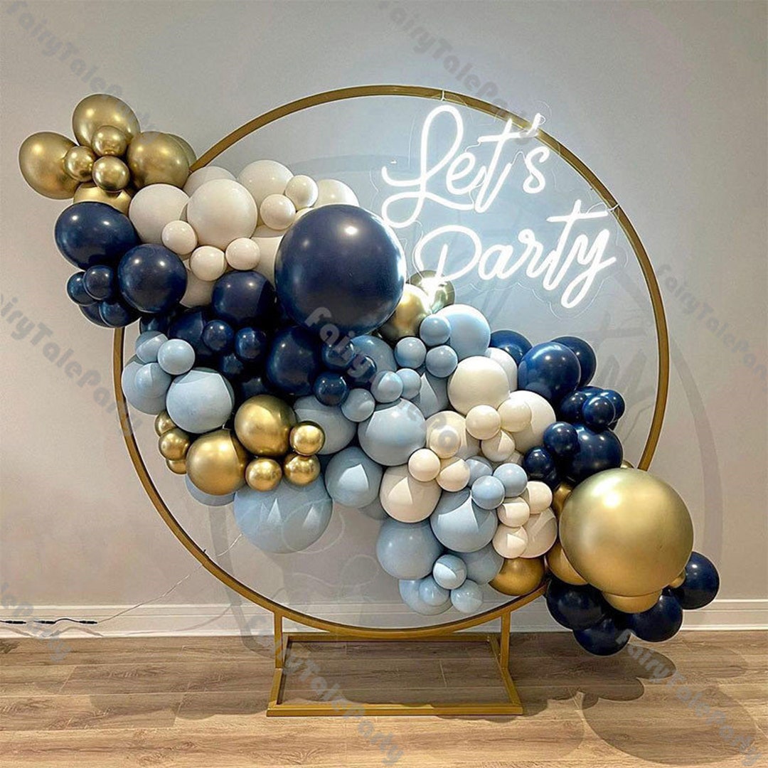 Kit de arco de guirnalda de globos azul polvoriento, 122 piezas, kit de  arco de globos azul bebé, dorado y blanco, decoraciones de baby shower para