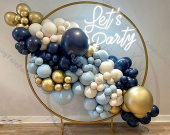 123pcs Bow of Balloon Arch Set Navy Blue Globos Baby Shower White Sand Latex Balloons Chrome Gold Kids Birthday Party Wedding Decor Supplies