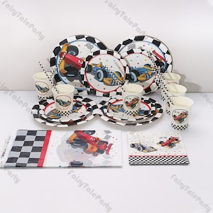 Two Fast Party Decor Racing Car Themed Tableware Happy Birthday Banner Paper Cup Paper Napkin Plate Cupcake Topper Tablecloth Baby Shower
