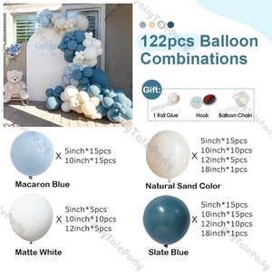 122/182pcs Dusty Blue Grey Balloon Garland Kit Macaron Beige Sand White Slate Blue Balloon Arch Ocean Party Baby Shower Birthday Decorations 122pcs