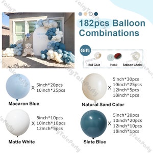 122/182pcs Dusty Blue Grey Balloon Garland Kit Macaron Beige Sand White Slate Blue Balloon Arch Ocean Party Baby Shower Birthday Decorations 182pcs