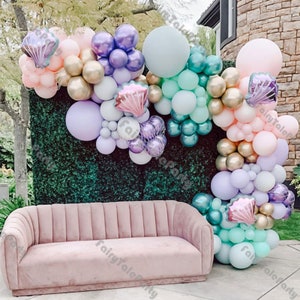 161pcs Mermaid Birthday Balloon Arch Decorations Pastel Pink Blue Purple Chrome Shell Balloon Kit Gold Globos Girl ShowerParty Backdrops