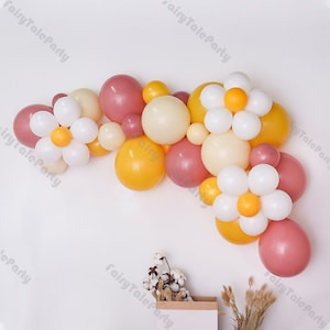 Kit ghirlanda di palloncini con margherite da 5-16 piedi, decorazioni in stile boho giallo pastello, clip per palloncini per arco di palloncini, decorazioni per baby shower rosa antico e matrimonio