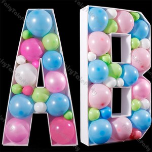 1M Ballon Box Brief Mosaik Rahmen A-Z Ständer Ballon Füllbox Babyparty Riesige Geburtstagszahl Dekor Erwachsener Jahrestag Ein Liebesbrief