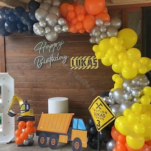 161pcs Escavatore compleanno palloncino ghirlanda kit costruzione partito giallo numero palloncino per bambini baby shower digger strumento decorazioni di compleanno