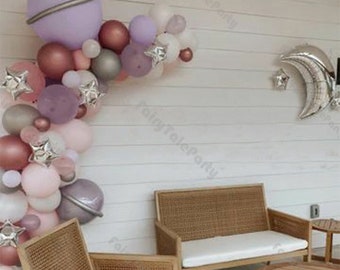 60pcs Galaxy Themed Party Pastel Balloon Garland Kit Moon Star Balloons Arch Space Theme Balloon Baby Shower Birthday Decorations Supplies