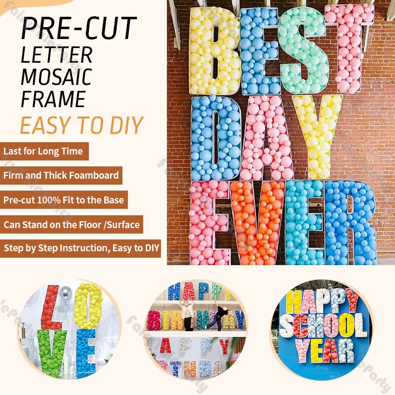 29/39/47inch PRE-CUT Letter Mosaic Frame Balloon Filling Box