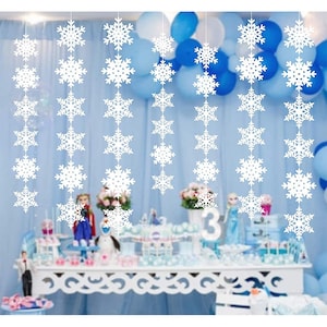 Kit de arco de guirnalda de globos con copos de nieve de color azul y morado, globos de látex con confeti para niños, suministros de decoración para fiestas temáticas de Frozen, 97/110 piezas imagen 7