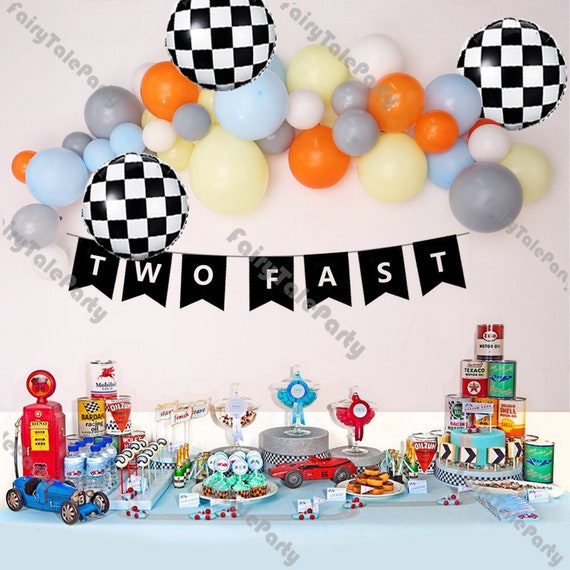 Voiture De Course Anniversaire Ballons Decoration Damier Noir Etsy France