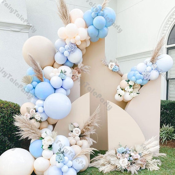 112pcs blu palloncino arco beige baby shower crema pesca pastello