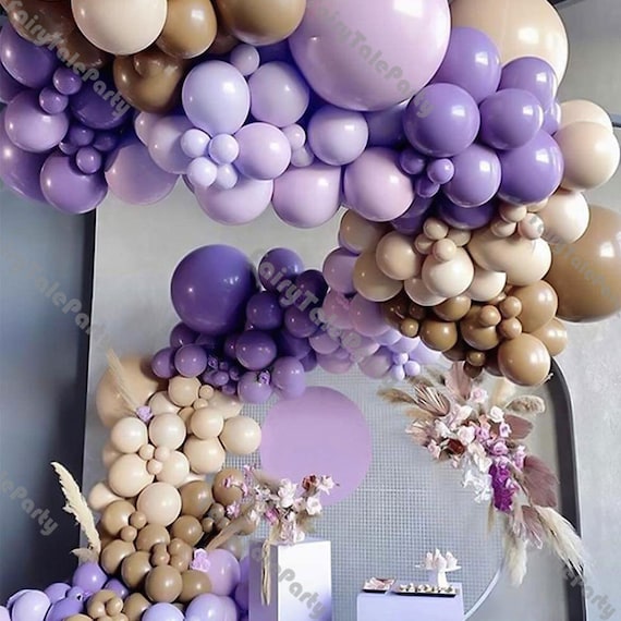 254pcs Marron Pastel Purple Ballon Arch Kit Café Abricot Bow De