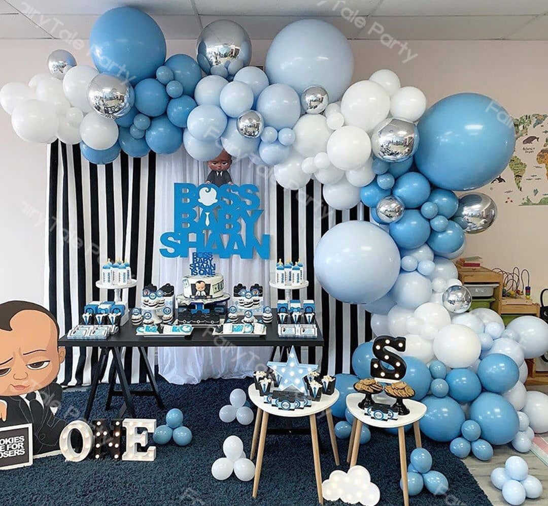 40 Inch Blue Number 4 & Mini Crown Balloon For Birthday Party Decorations, 4th Birthday Party Decorations Blue Theme Party Balloons Decorations Supplies