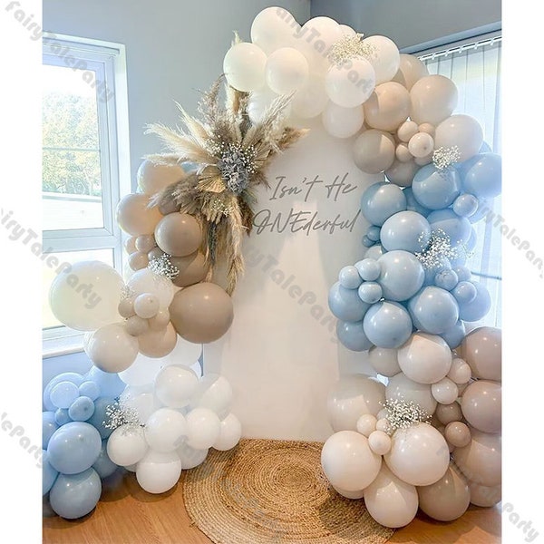 127pcs Blue Sand Brown White Balloons Garland Set Beige Balloon Arch Wedding Bride Baby Shower 1st 2nd Birthday Party Decorations Supplies