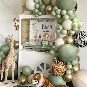 Kit ghirlanda di palloncini giungla da 102 pezzi con arco di palloncini safari animali per bambini baby shower ragazzi Wild One festa di compleanno decorazioni per rivelare il sesso
