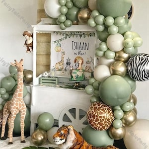 102Pcs Jungle Balloon Garland Kit with Animals Safari Balloon Arch Kids Baby Shower Boys Wild One Birthday Party Gender Reveal Decorations