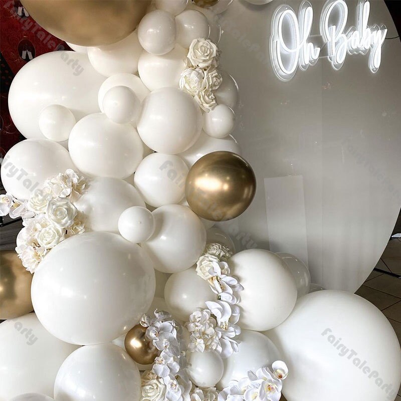 Ballon Arch FOTIOMRG White And Gold Balloons Garland Arch Kit - Wedding ...