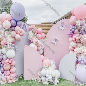 213pcs Kit ghirlanda di palloncini pastello Farfalla Festa di compleanno Bambini Rosa Palloncino viola Arco Matrimonio Baby Shower Forniture per feste Decorazione bianca