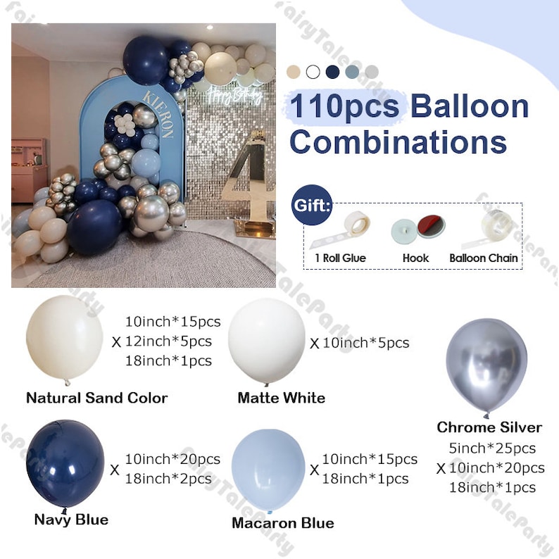 110pcs Birthday Balloon Garland Kit Navy Blue and Chrome Etsy