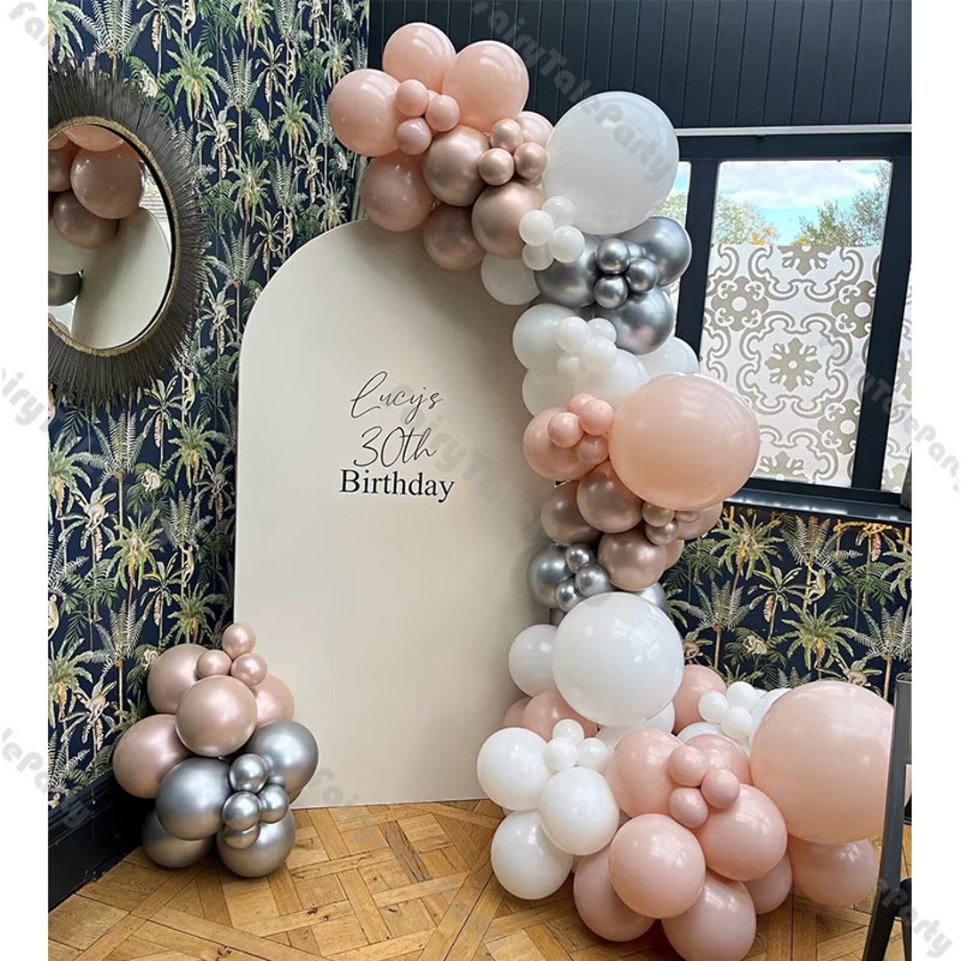 112pcs Dusk Pink Metal Gold Silver Balloons Garland Set Rustic 