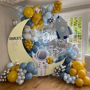 196 pezzi Kit ghirlanda di palloncini Primo viaggio intorno al sole Palloncino arco stella blu ardesia giallo argento per festa di compleanno di un bambino Baby Shower rivelazione del sesso