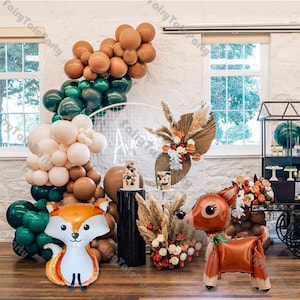 144pcs Woodland Baby Shower Balloon Garland Kit Double Teal Blue Balloon Arch Coffee Blush Globos Wild One Jungle Themed 1st Birthday Decor
