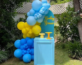 91 szt. Ciemnoniebieski i cytrynowożółty łuk balonowy lateksowy dla chłopców dekoracja na przyjęcie urodzinowe balony dekoracja na dzień matki