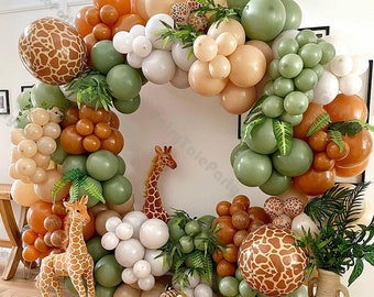 Kit de guirnalda de globos de safari en la jungla, 189 piezas, diseño de ciervo salvaje, verde salvia, tigre de cacao, 4D, arco de globos, decoración de cumpleaños, fondo para baby shower