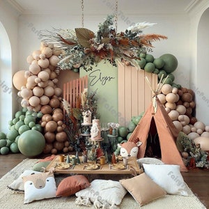 Kit arco ghirlanda palloncino verde giungla da 16 piedi, palloncino in lattice color caffè da 9 piedi, tema animale safari, decorazioni per baby shower, compleanno e matrimonio per ragazzo