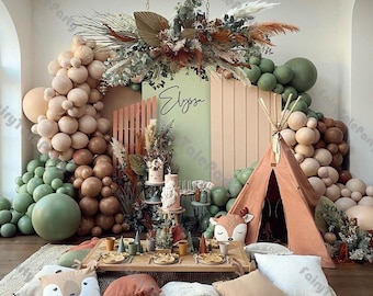 Kit de arco de guirnalda de globos verde selva de 4,88 m (16 pies), globos de látex color café, decoración de 2,74 m (9 pies) con temática de animales de safari para baby shower, cumpleaños o boda para niño.