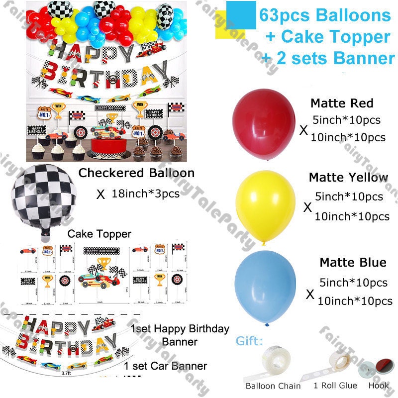 148pcs Matte Red Black Yellow Balloons Garland Arch Racing Car First Birthday  Decorations Party 1st 2nd Kids Baby Shower Two Fast Race Decor 