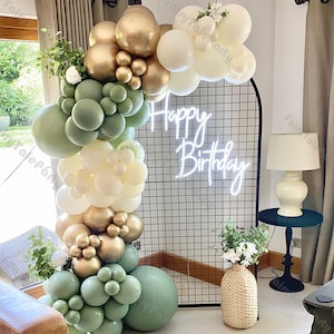 97 pezzi Kit ghirlanda di palloncini color verde polvere e oro, arco di palloncini per addio al nubilato, palloncini per compleanni, decorazioni per matrimoni, baby shower