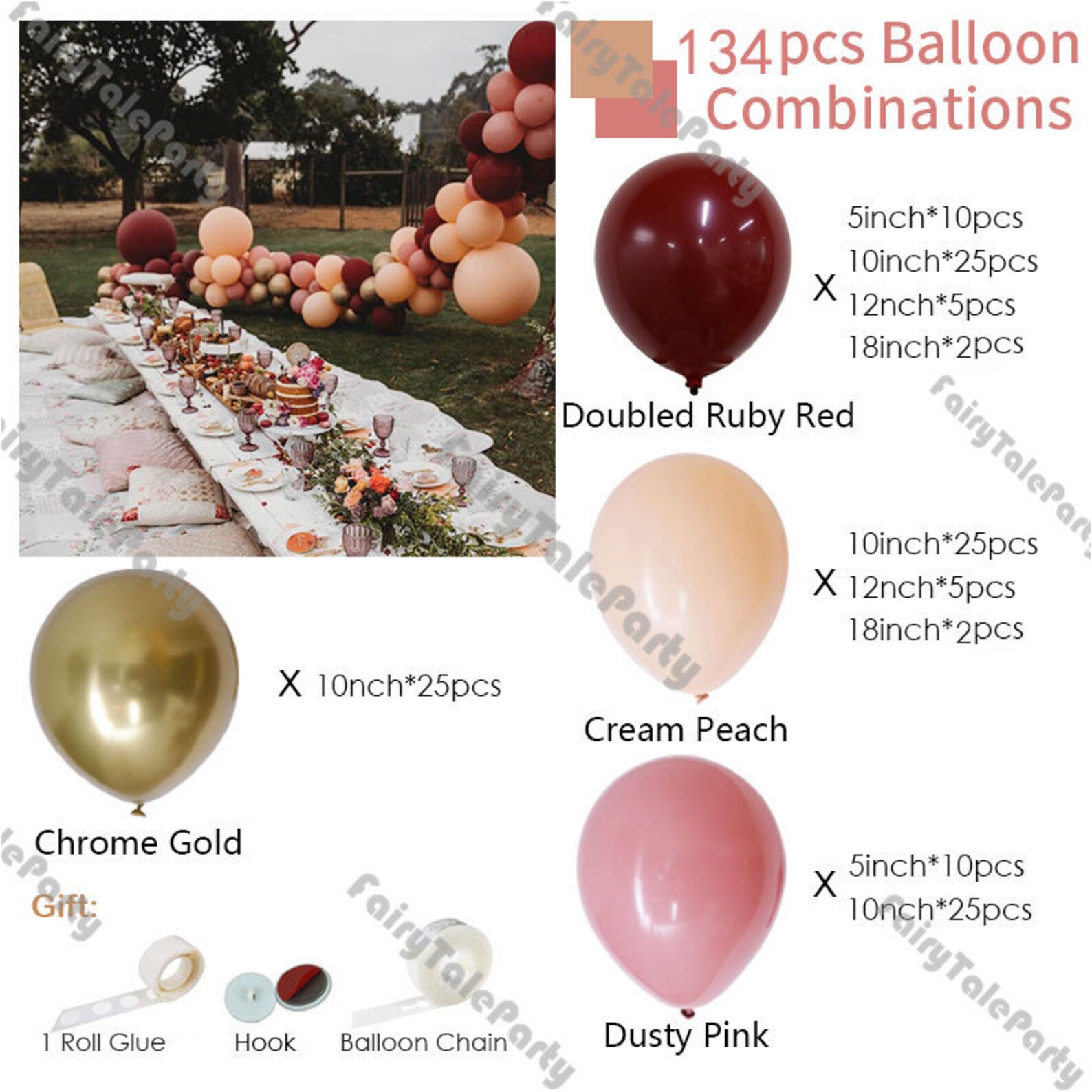 134pcs Ruby Red Wedding Balloon Garland Arch Decoration Dusty Pink ...