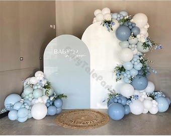 Kit de guirnalda de globos de 154 piezas en azul ahumado y blanco lechoso para bebé en flor, fiesta de revelación de género o primer cumpleaños del bebé, baby shower