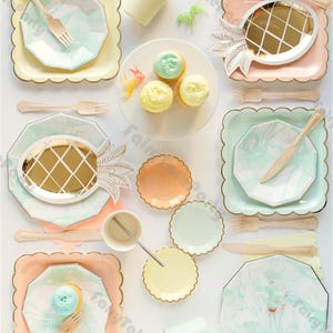 Set di stoviglie per feste pastello, piatti, bicchieri e tovaglioli di carta / Articoli per feste di compleanno / Baby shower, design semplice / Monouso / Decorazioni natalizie
