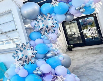 Winter Balloon Garland Kit - 142PCS Blue Silver Snowflake Balloons For Christmas Party Decor