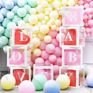 Caja transparente blanca y rosa del alfabeto, globo con nombre de embalaje, caja de letras DIY para Baby Shower, amor, boda, niños, decoración de fiesta de cumpleaños