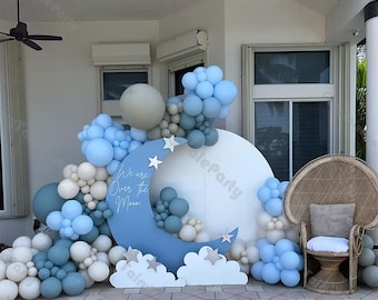 152pcs Blue Birthday Balloons Garland Slate Blue Grey Sand White Latex Balloon Arch Baby Shower Boy Baptism Galaxy Outer Space Themed Party