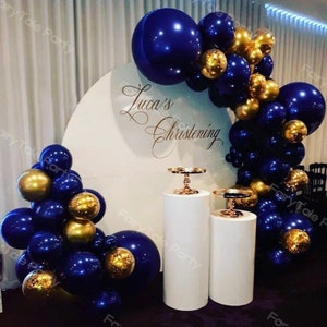 80/88pcs Chrome Gold Confetti Pearl Navy Blue Balloons Garland Macaroon Blue White Latex Balloon Arch Wedding Birthday Baby Shower Party Kit