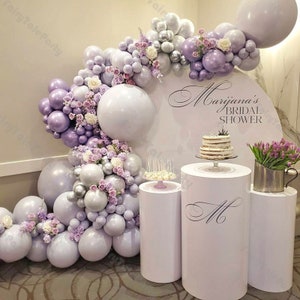 163pcs Doubled Purple Balloons Garland Arch Happy Birthday Party Sliver Latex Balloon Lady/Girl Wedding Bachelor Party Decorations Supplies