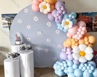142 stks Geslacht onthullen of verjaardagsfeestje ballonnen Macaron latex ballonnen en madeliefje folieballonnen guirlande boog kit roze paars en blauwe ballons