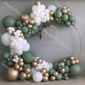 137pcs Baby Shower Balloon Garland Arch Kit 12Ft Retro Green White Gold Latex Air Balloons Pack for Wedding Birthday Party Decor Supplies